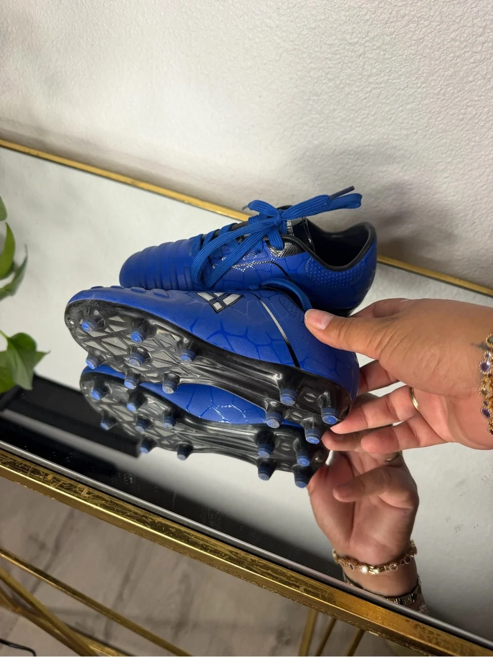Youth Royal Blue Lace-Up Soccer Sneakers